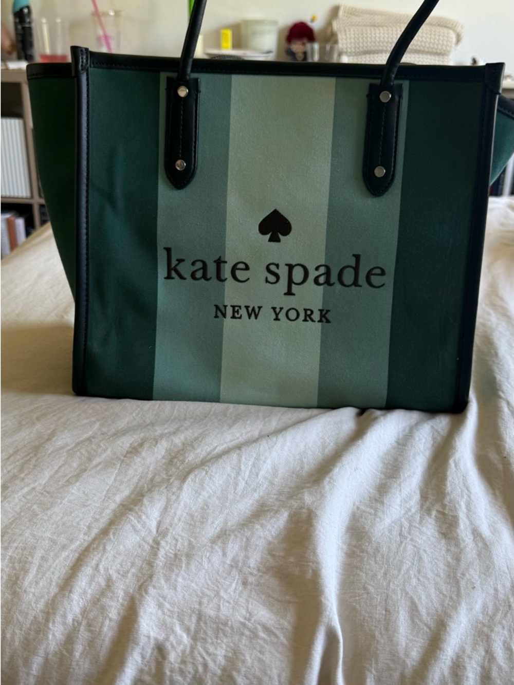 kate spade Green Striped Canvas Tote